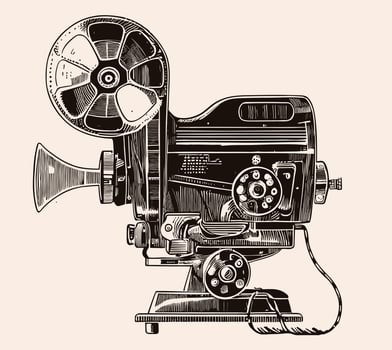 Filmstrip projector Cinema sketch hand drawn in comic style illustration vector