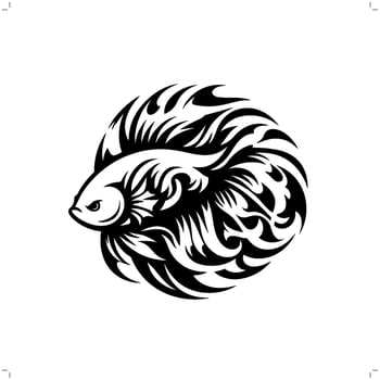 Betta Fish in modern tribal tattoo, abstract line art of animals, minimalist contour. vector