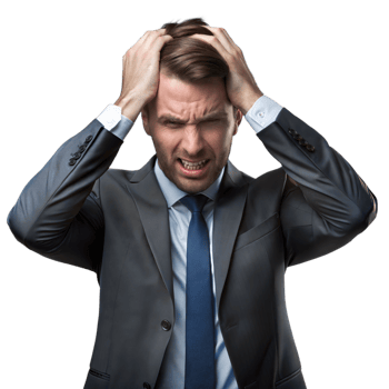 Frustrated businessman clutching his head in anguish png