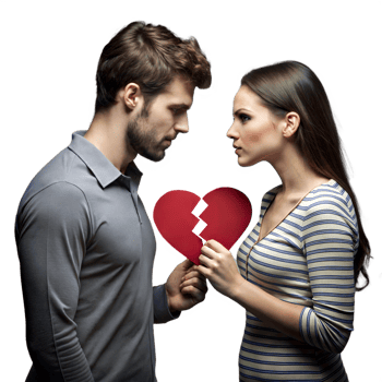 Couple holding broken heart signifying end of relationship png