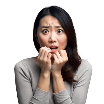 Woman expressing shock and concern against transparent background png