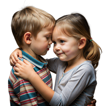 Young boy and girl sharing tender moment png