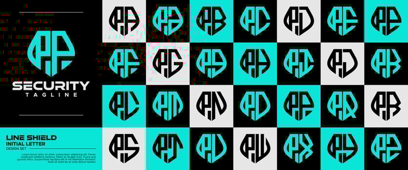 Line technology shield letter P PP logo badge bundle vector
