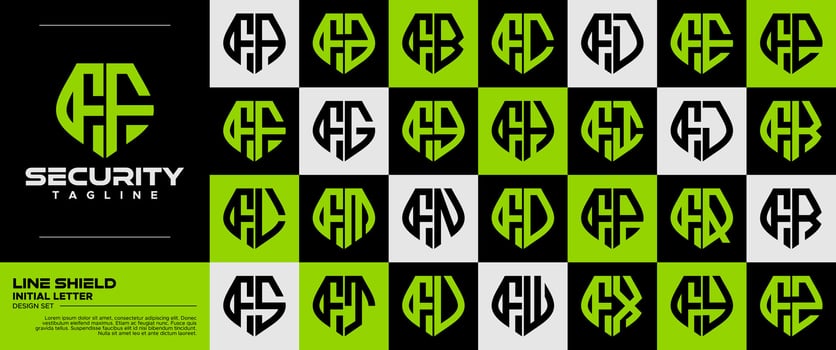 Modern flat line safety shield letter F FF logo set vector