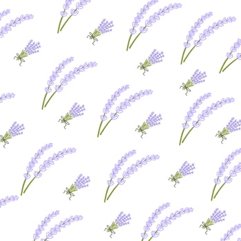 Lavender pattern with purple flowers and branches. Seamless floral background vector