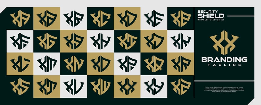 Modern security shield letter X XX logo bundle vector