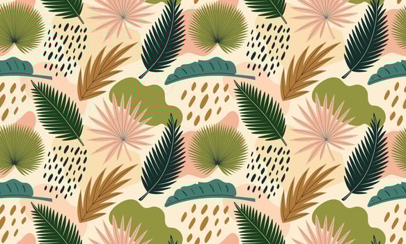 Seamless pattern with Tropical leaves. Abstract exotic foliage background. Modern exotic jungle plants. Monstera, banana tree, palm leaves. Flat illustration vector