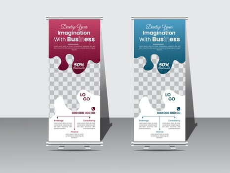 Roll up banner design template, vertical, abstract background, pull up design, modern standee and flag banner Roll up business template layout brochure leaflet-. vector