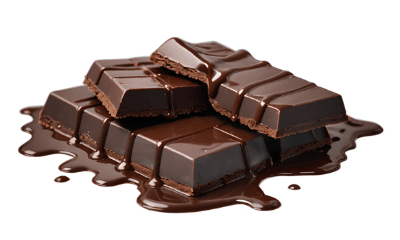 a dark chocolate bars with melting, delicious chocolate syrup, isolated on a transparent background png