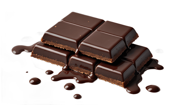 a dark chocolate bars with melting, delicious chocolate syrup, isolated on a transparent background png