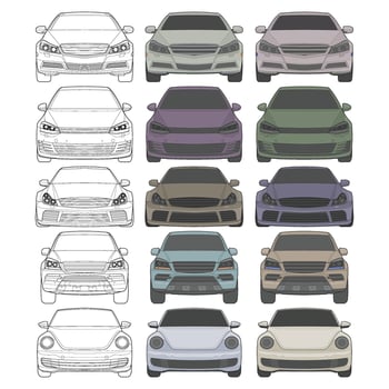 Set of front view Illustration of Isolated highlight color car on white background, Vehicle in a Flat Cartoon Style vector