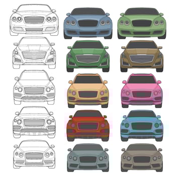 Set of front view Illustration of Isolated highlight color car on white background, Vehicle in a Flat Cartoon Style vector
