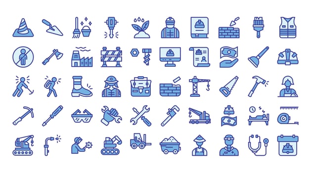 Labor Day Icons Bundle.Blue-color outline icons style. illustration. vector