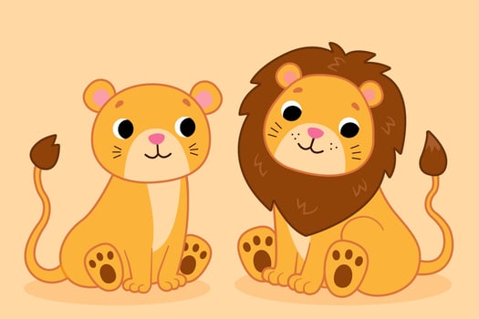 Cute cartoon lion and lioness. Illustration for children. illustration vector