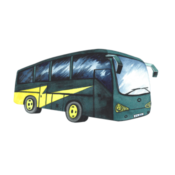 Passenger bus. Locals and tourists move around the city by public transport. Isolated. Watercolor hand drawn illustration. Designed for flyers, banners and postcards. png