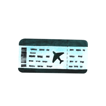 Airplane ticket. Watercolor hand drawn illustration. Isolate. Designed for flyers, banners, postcards. For invitations, posters, labels and packaging. For stickers, prints. png