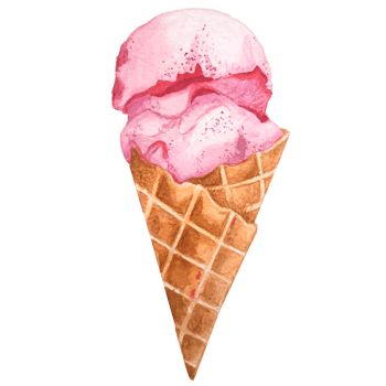 watercolor hand-painted ice cream cone and balls cup frozen gelato of green pink yellow colors ice cream in chocolate with chocolate glaze clip art set for print scrapbooking pattern png