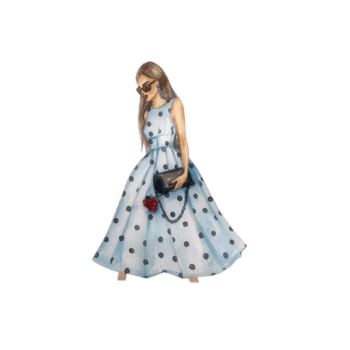 Watercolor fashion illustration, young sexy woman with long hair in a stylish dress with bare shoulders. Modern woman boss. png