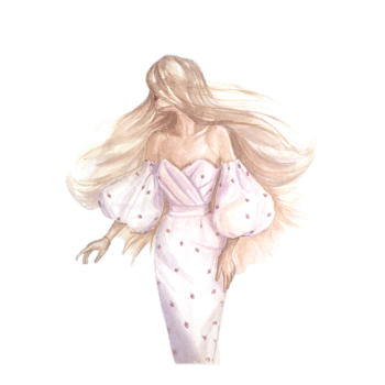Watercolor fashion illustration, young sexy woman with long hair in a stylish dress with bare shoulders. Modern woman boss. png