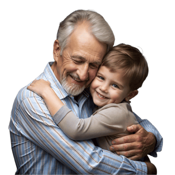 Grandfather embracing young grandson with joy png