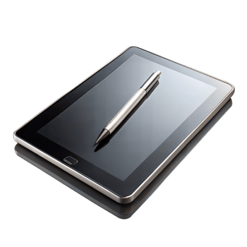 Digital tablet with stylus pen on transparent background png