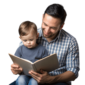 Father-and-son reading time with transparent background png