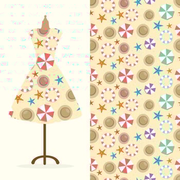 Womens long dress mock up with bright seamless hand drawn pattern for textile, paper print. vector