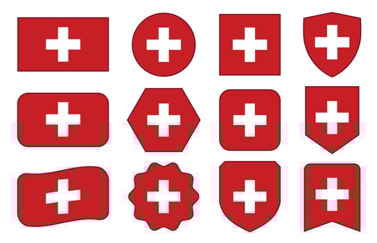Flag of Switzerland in modern abstract shapes, waving, badge, design template vector