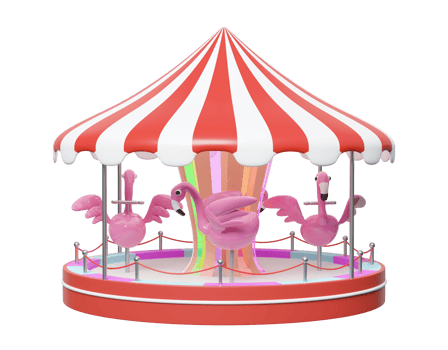 Carousel for children with flamingo isolated. 3d render illustration png