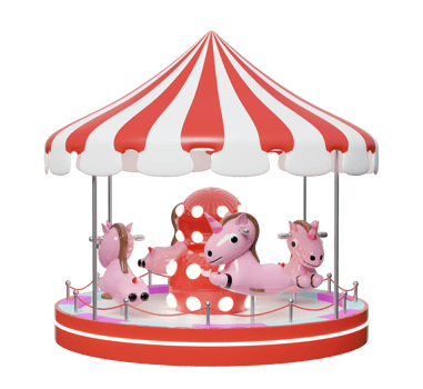 Carousel or merry go round with unicorn or horse isolated. 3d render illustration png