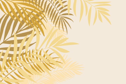 Background with palm leaves in golden tones. Summer frame. with place for text. vector