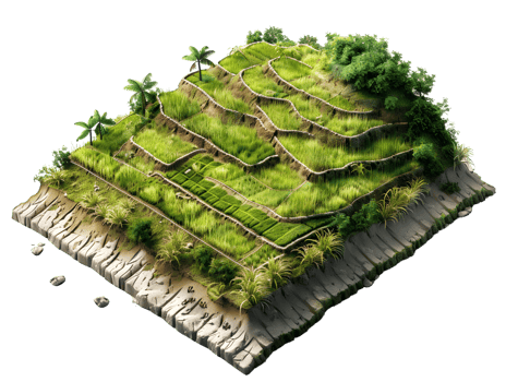 rice fields in swales or terraces, isometric 3d illustration png