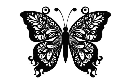 Butterfly Mandala black and white Silhouette Clipart vector