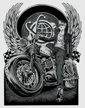 women on the motorcyle pose vector