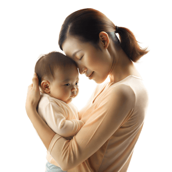 Tender moment between mother and baby in soft light png
