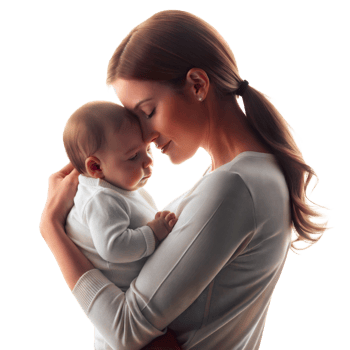 Tender moment between a young mother and her baby png
