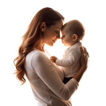 Tender moment between mother and baby illuminated by soft light png
