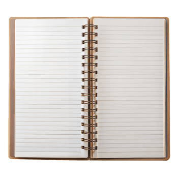 Open spiral notebook with lined pages on a transparent background png