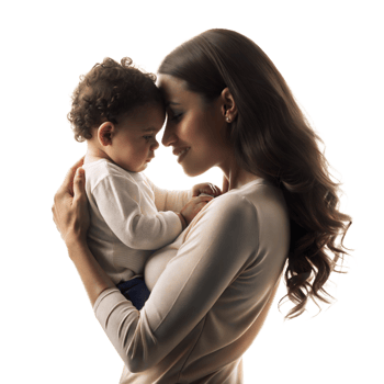 Tender moment between a mother and her baby in soft light png