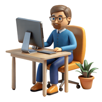 Professional man working on computer in office setup png