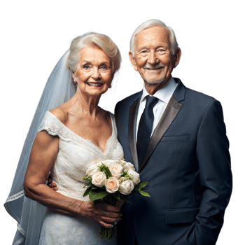 Elderly couple celebrating their wedding, dressed elegantly png