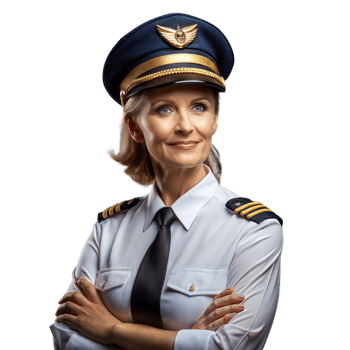 Confident female pilot in uniform with a bright smile png