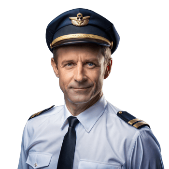 Confident airline pilot in uniform with a warm smile png
