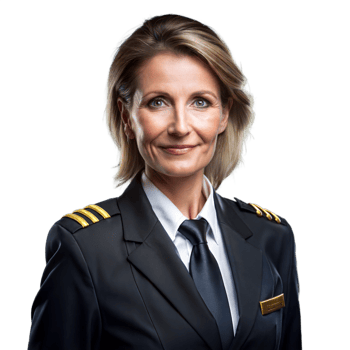 Confident female pilot in uniform with warm smile png