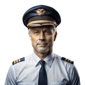 Confident senior pilot in uniform on a transparent background png