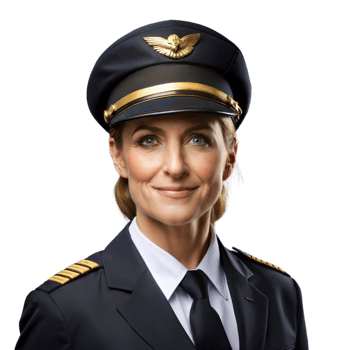 Confident female pilot in uniform with a friendly smile png