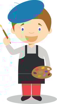Cute cartoon illustration of an artist vector