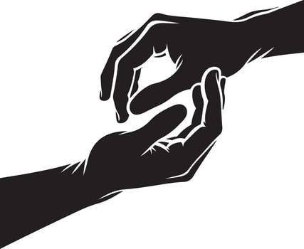 Hand gesture silhouette friendship day illustration. Human hands reaching out to one another almost. vector