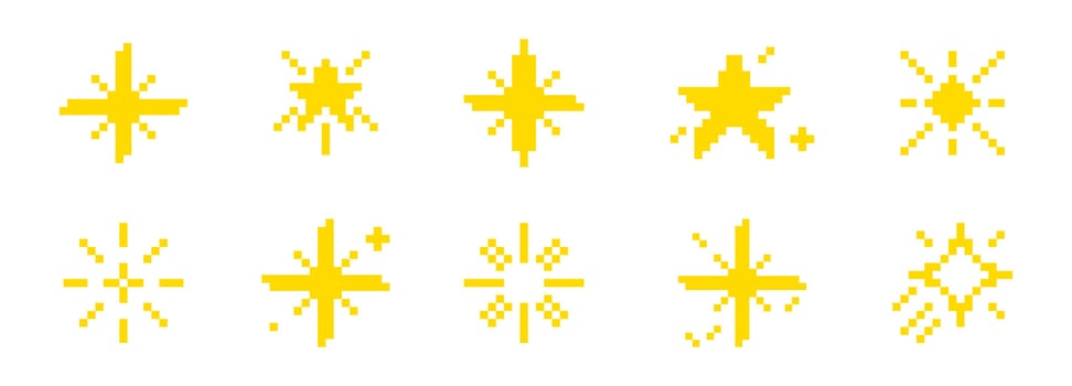 Star pixel style set. Pixelated stars collection. vector