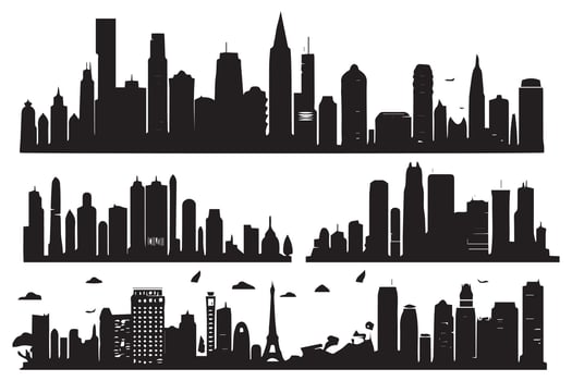 set of City silhouette illustration free design vector
